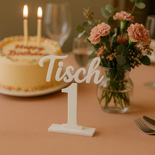 Tischnummern-Schilder 3D – personalisiert für Hochzeiten, Feste & Events