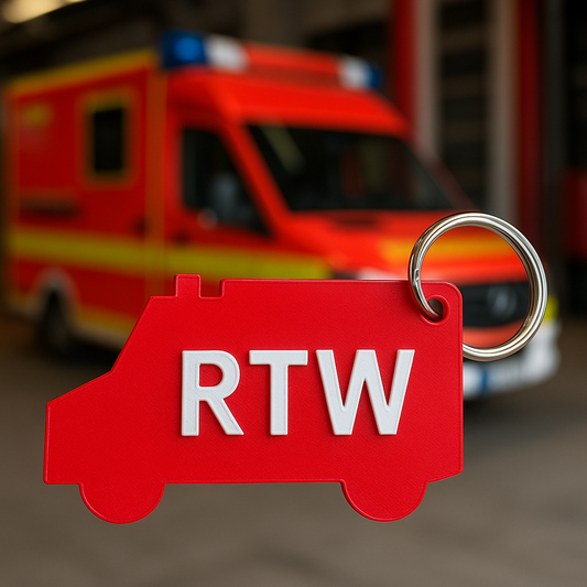 Rettungsdienst Schlüsselanhänger – RTW Design mit Funkrufname | 3D-gedruckt & personalisierbar 🚑