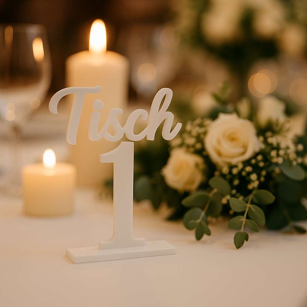 Tischnummern-Schilder 3D – personalisiert für Hochzeiten, Feste & Events